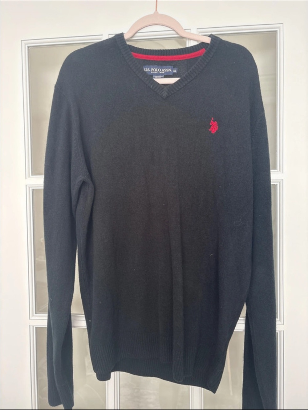 U.S. Polo Assn. Men's Black V-Neck Sweater with Red Logo